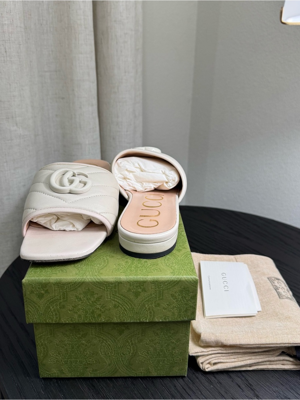 Gucci GG Marmont Slide Sandals Chevron Leather White 37 - Picture 9 of 9